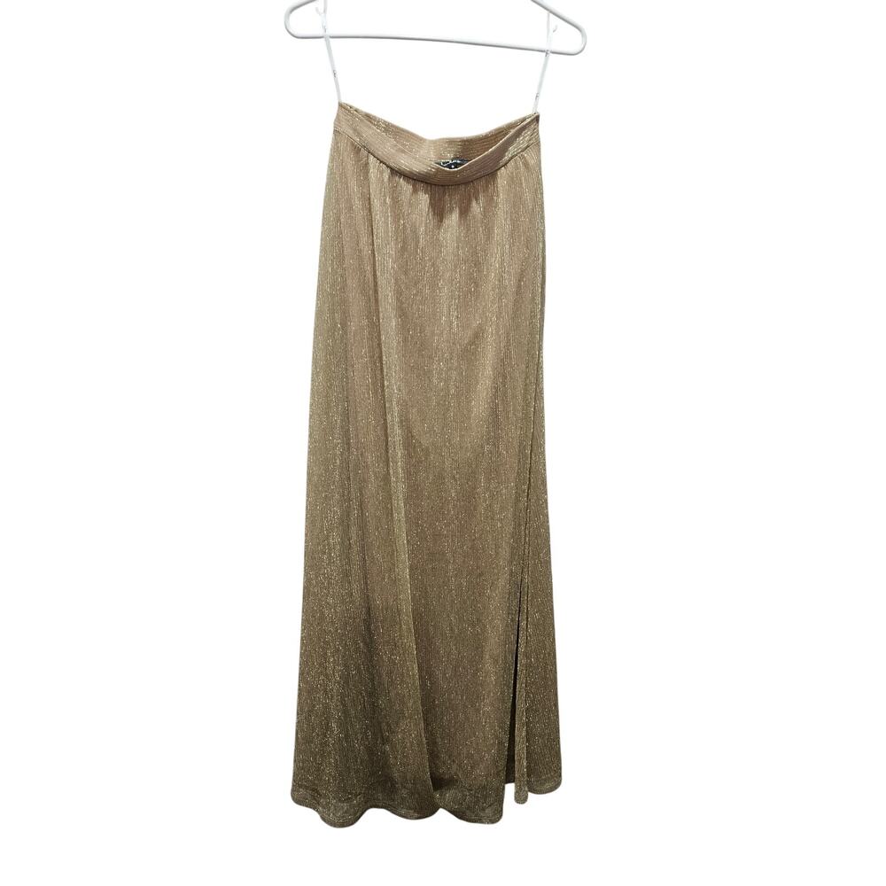 Lulus Jovial Occasion Gold Metallic High Rise Maxi Skirt Lined Size S